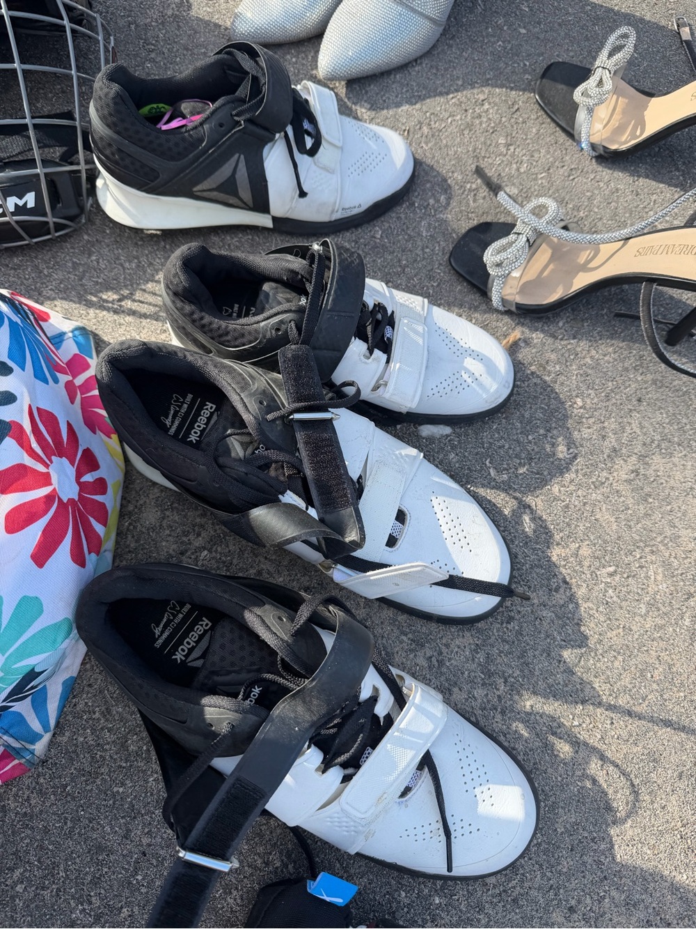 Reebok White and Black Weightlifting Shoes with Straps
